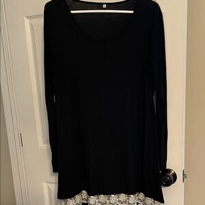 Black Long Sleeve Top with Lace Hem